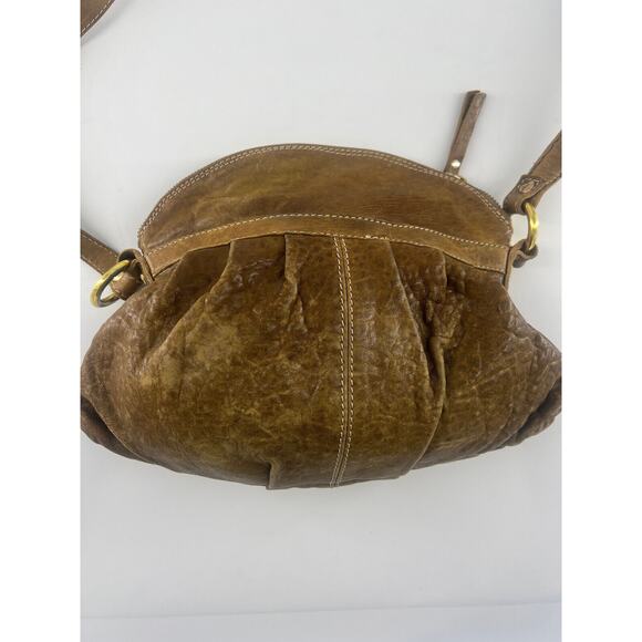 Vintage Innue Purse Tan Brown Italian Leather Crossbody Bag Medium Boho Zipper - Picture 5 of 13